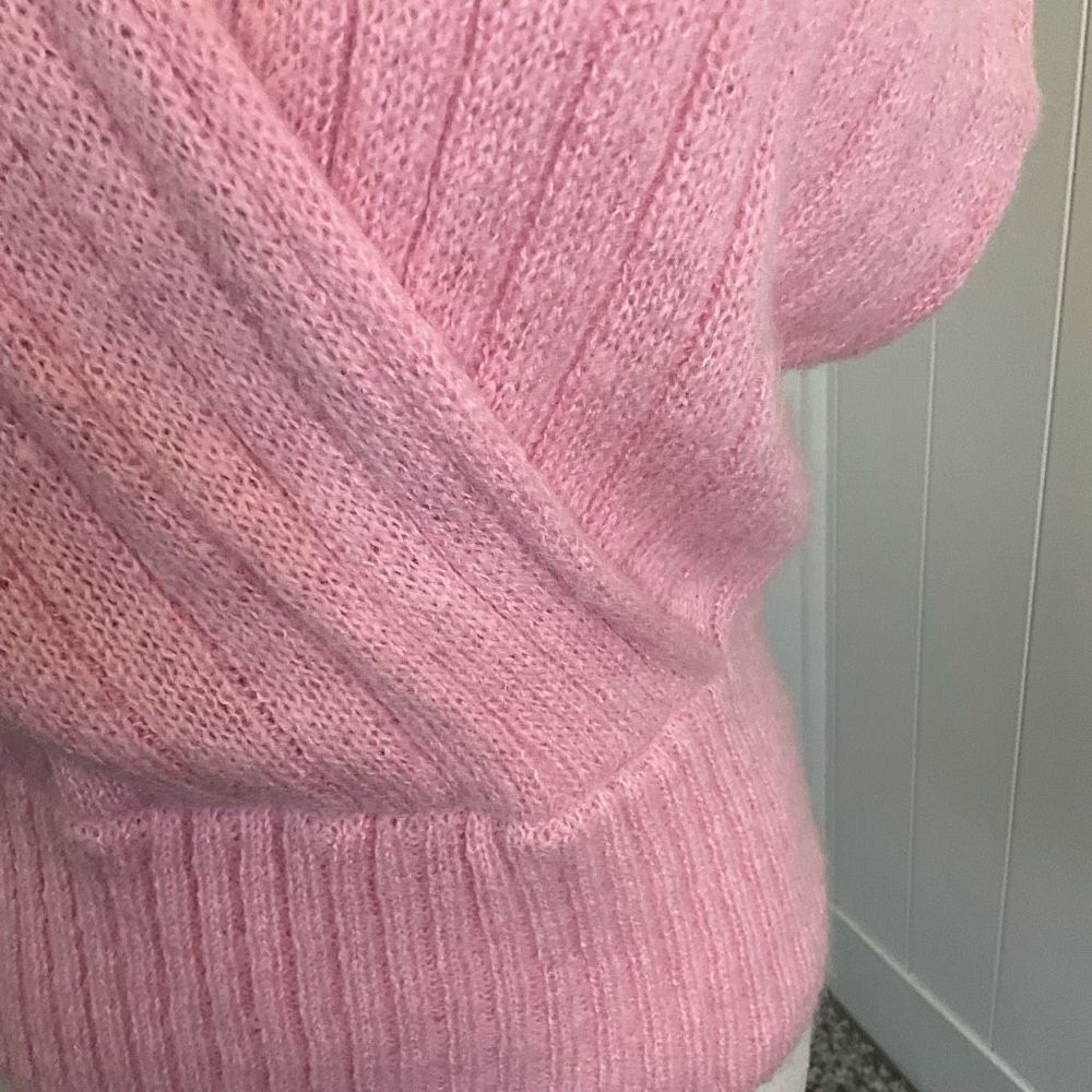Pink Ribbed Wrap-Front Crew Sweater - Picture 3 of 9